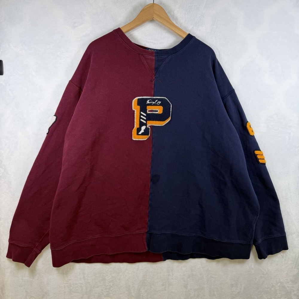 Polo Ralph Lauren P Wing Patch Varsity Colorblock Sweatshirt Mens 3XB Big & Tall
